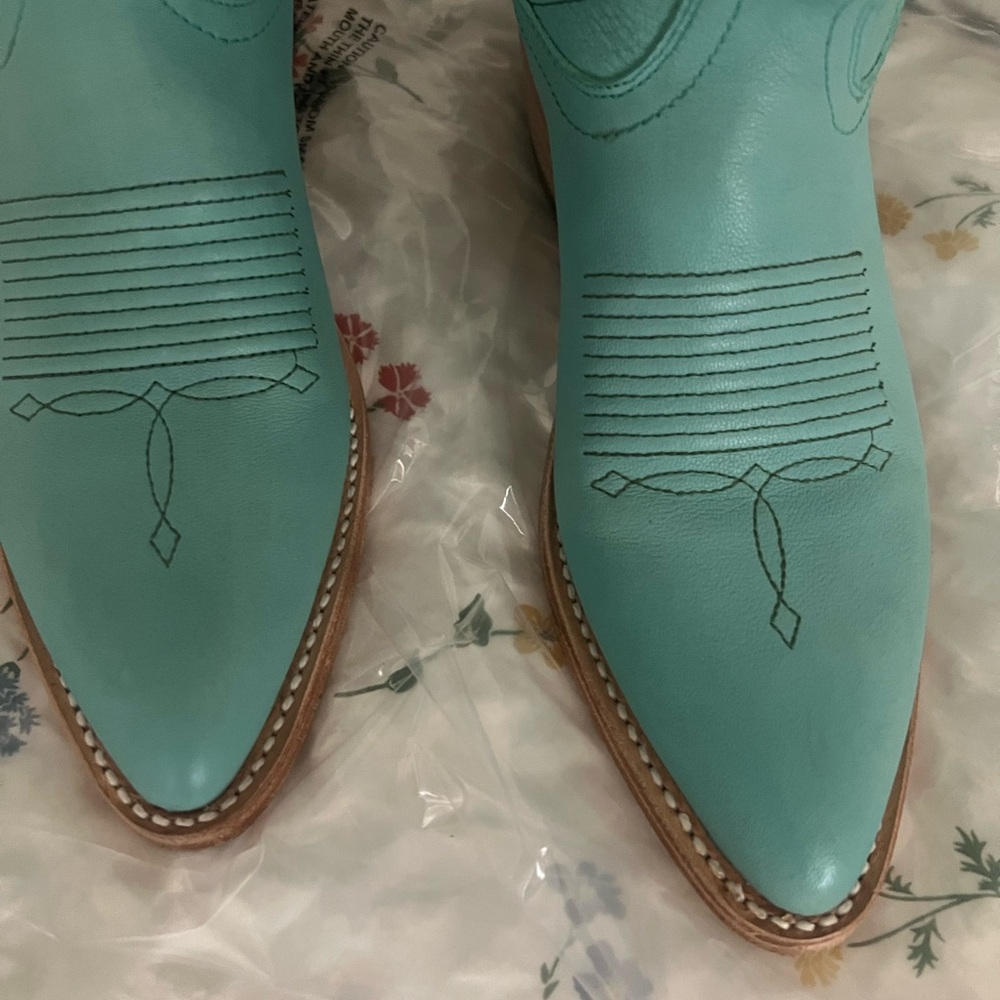 Turquoise Embroidered Knee-High Boots - Picture 2 of 11